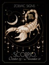 Vector illustration of zodiac signs. Scorpio in black and gold colors Royalty Free Stock Photo
